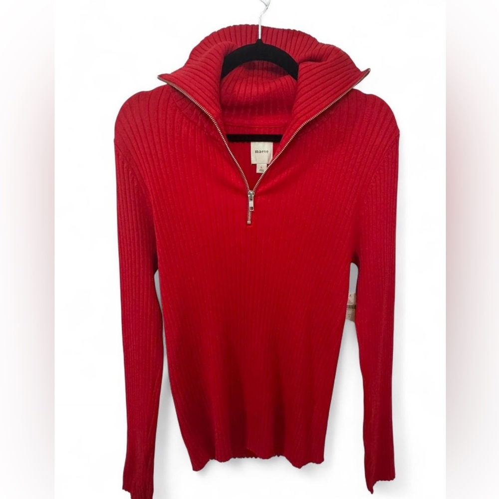 Anthropologie Women’s Maeve Vibrant Ribbed Half Zip Sweater